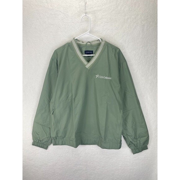 LL Bean V-Neck Windbreaker Men L Pullover Navy Tipped Trim US Cellular Patch VTG - Picture 2 of 8